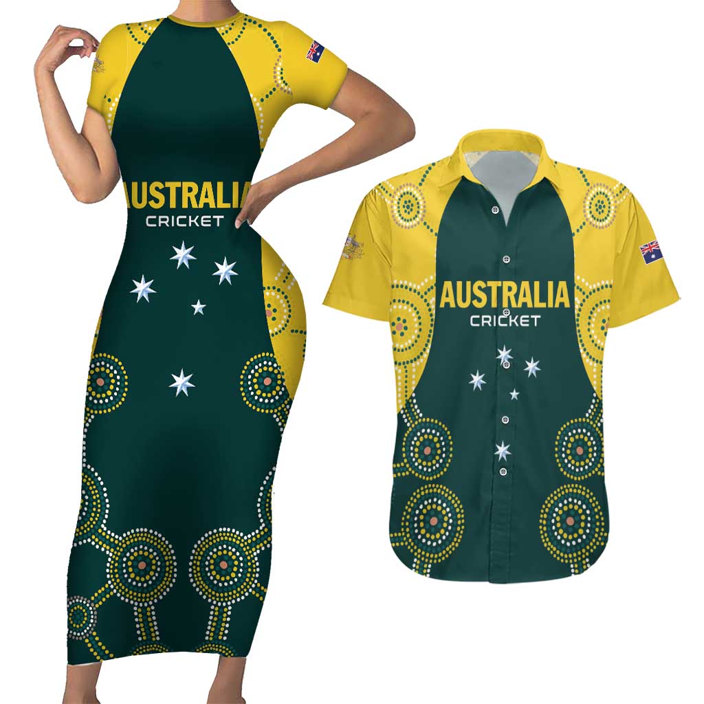 Custom Australia Cricket Couples Matching Short Sleeve Bodycon Dress and Hawaiian Shirt Aussies Champions - Wonder Print Shop