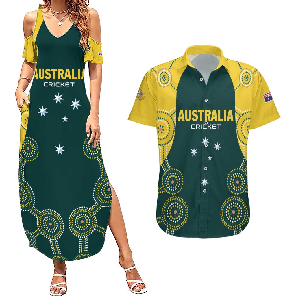 Custom Australia Cricket Couples Matching Summer Maxi Dress and Hawaiian Shirt Aussies Champions - Wonder Print Shop