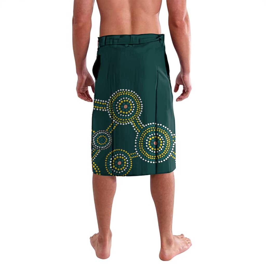 Green patterned sports skirt with yellow dot-and-circle graphic