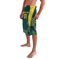 Green patterned sports skirt with yellow circles and 'YOUR TEXT 01' print