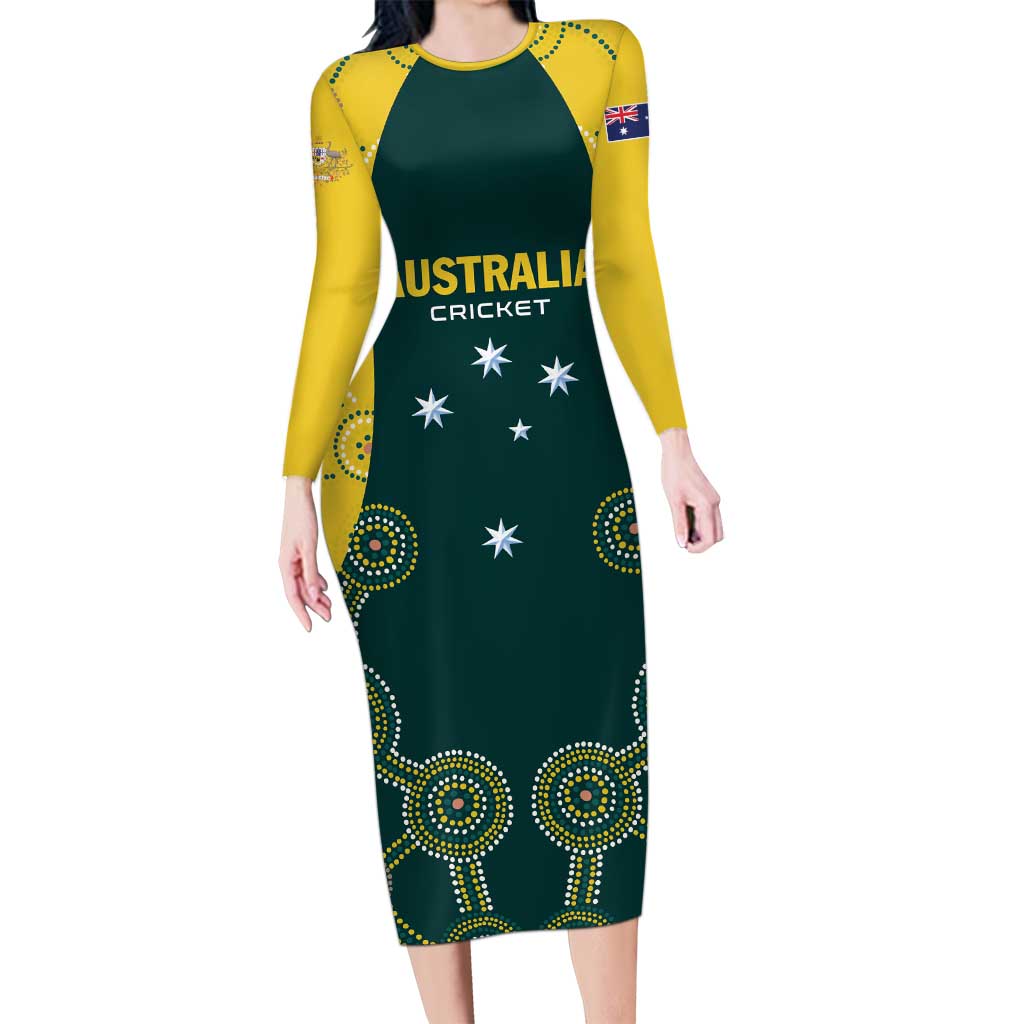 Custom Australia Cricket Long Sleeve Bodycon Dress Aussies Champions - Wonder Print Shop