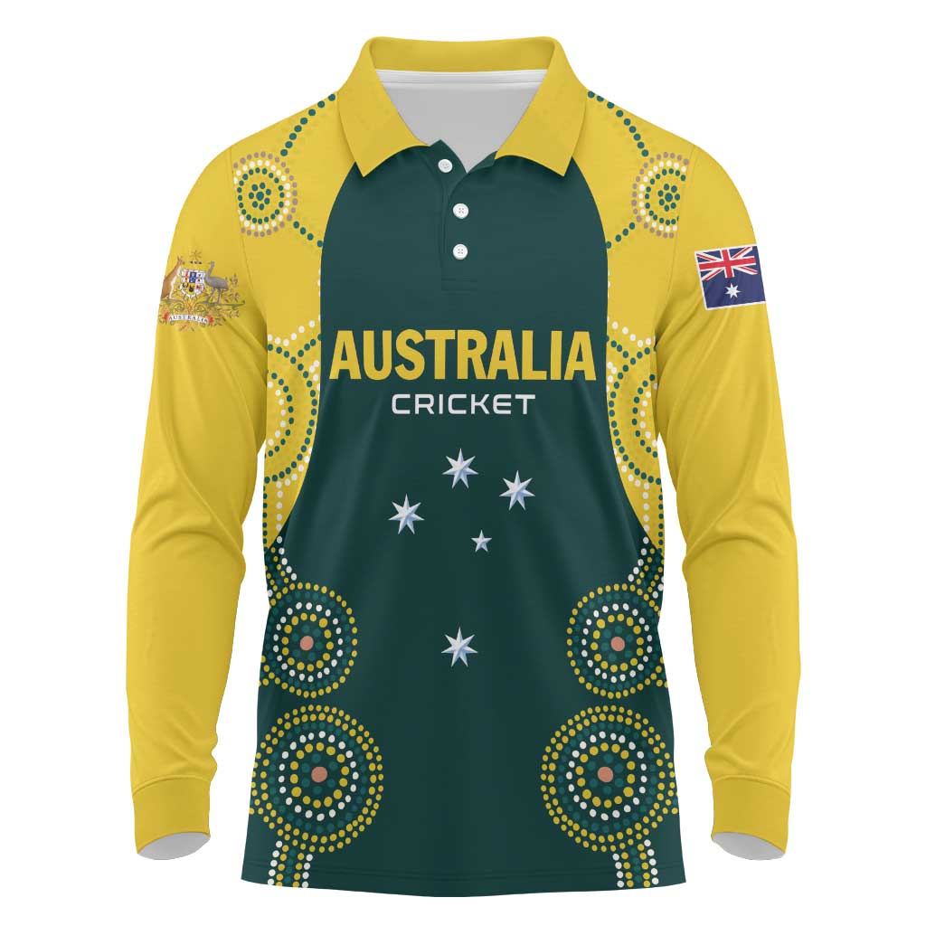 Custom Australia Cricket Long Sleeve Polo Shirt Aussies Champions - Wonder Print Shop