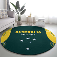 Green round cricket carpet with AUSTRALIA CRICKET text, white stars, and yellow border