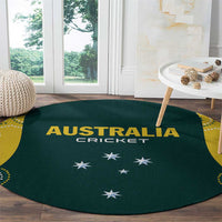Green oval-style round carpet featuring AUSTRALIA CRICKET text and scattered white stars