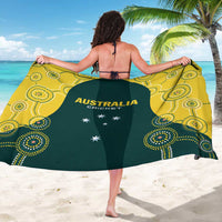 Australia cricket sarong, green center with AUSTRALIA CRICKET text and yellow swirl dot design
