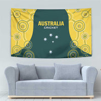 Australia cricket tapestry wall hanging with green center and gold decorative swirl circles