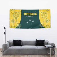 Green and gold Australia cricket tapestry with bold text and star symbols