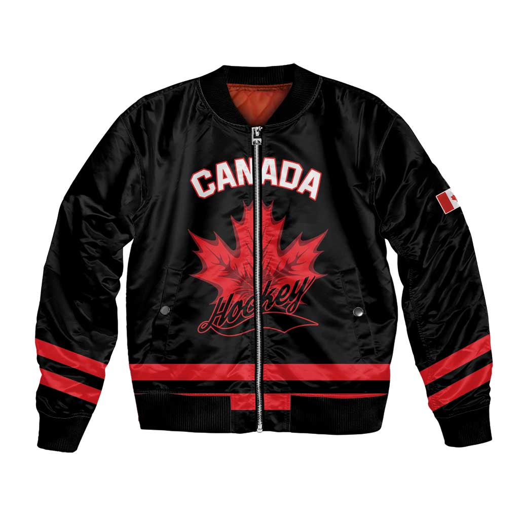 Custom Canada 2026 Hockey Bomber Jacket Team Maple Leaf Black Version - Wonder Print Shop