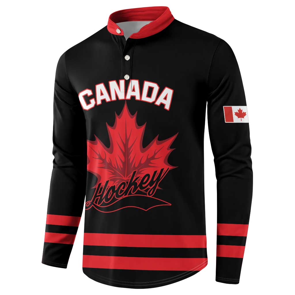 Custom Canada 2026 Hockey Button Sweatshirt Team Maple Leaf Black Version - Wonder Print Shop