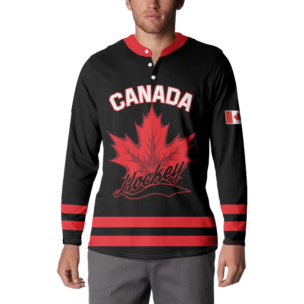 Custom Canada 2026 Hockey Button Sweatshirt Team Maple Leaf Black Version - Wonder Print Shop