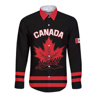 Custom Canada 2026 Hockey Long Sleeve Button Shirt Team Maple Leaf Black Version - Wonder Print Shop
