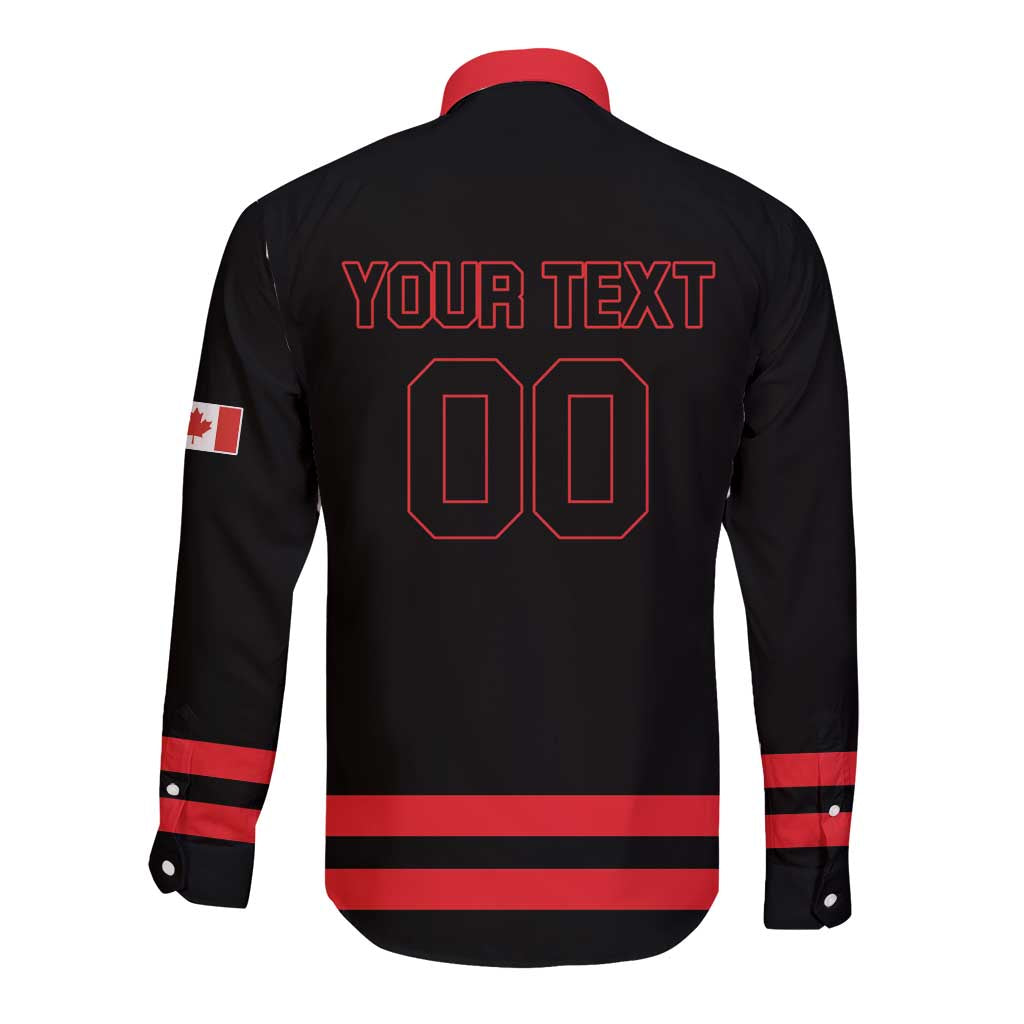 Custom Canada 2026 Hockey Long Sleeve Button Shirt Team Maple Leaf Black Version - Wonder Print Shop