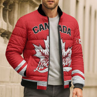 Custom Canada 2026 Hockey Bomber Puffer Jacket Team Maple Leaf Red Version - Wonder Print Shop