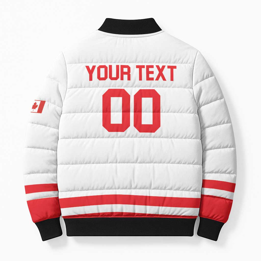Custom Canada 2026 Hockey Bomber Puffer Jacket Team Maple Leaf White Version - Wonder Print Shop