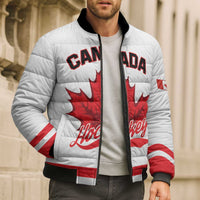 Custom Canada 2026 Hockey Bomber Puffer Jacket Team Maple Leaf White Version - Wonder Print Shop