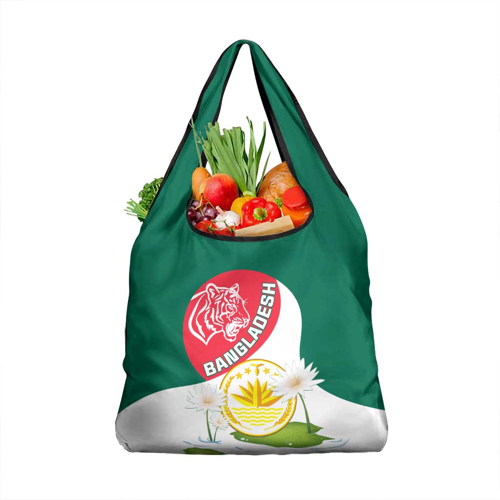 Bangladesh Independence Day Grocery Bag Royal Bengal Tiger With Water Lily