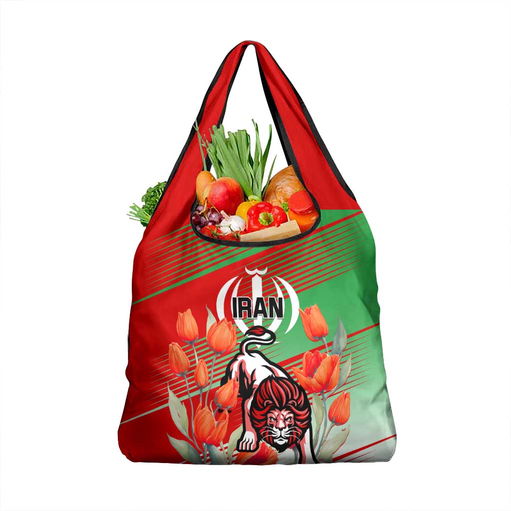 Iran Republic Day Grocery Bag Asiatic Lion With Tulip Flower