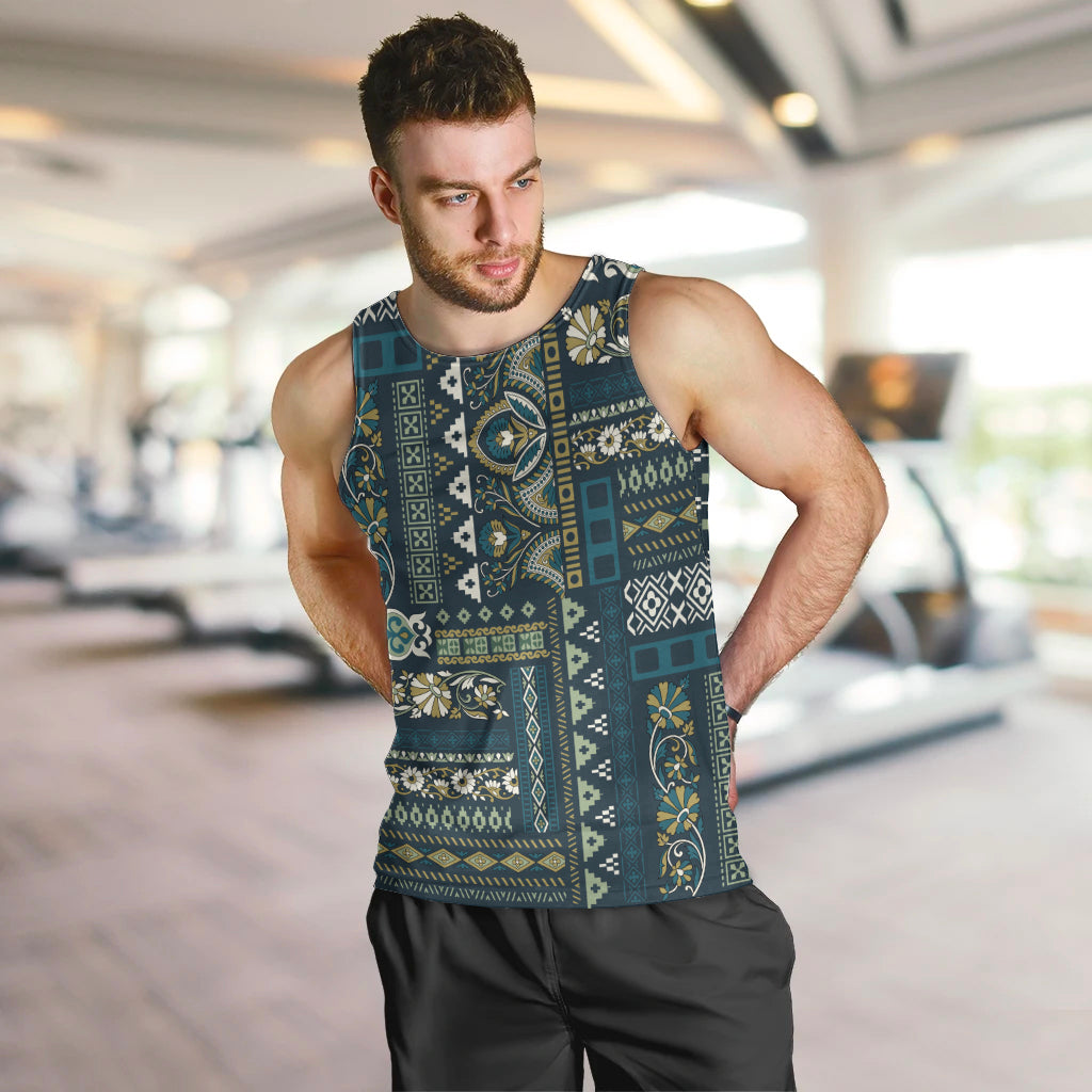 Persian Patchwork Pattern Men Tank Top Unique Blue - Wonder Print Shop