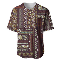 Brown patchwork-pattern baseball jersey with button placket and short sleeves