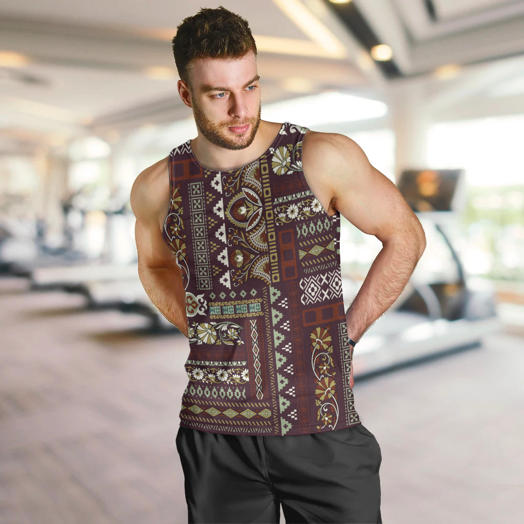 Persian Patchwork Pattern Men Tank Top Unique Brown - Wonder Print Shop