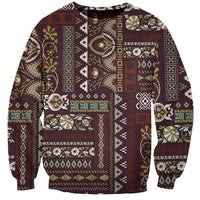 Brown patchwork-pattern sweatshirt, crew neck with long sleeves and allover multicolor design