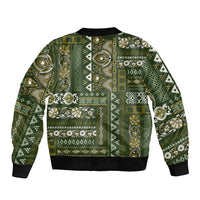 Green patchwork-pattern bomber jacket with zip front, ribbed hem and cuffs, Persian motifs