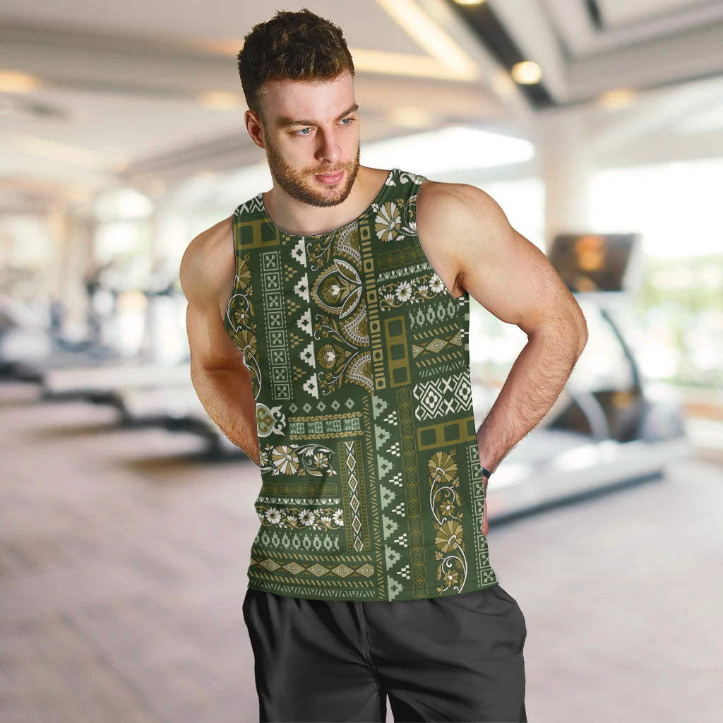 Persian Patchwork Pattern Men Tank Top Unique Green - Wonder Print Shop