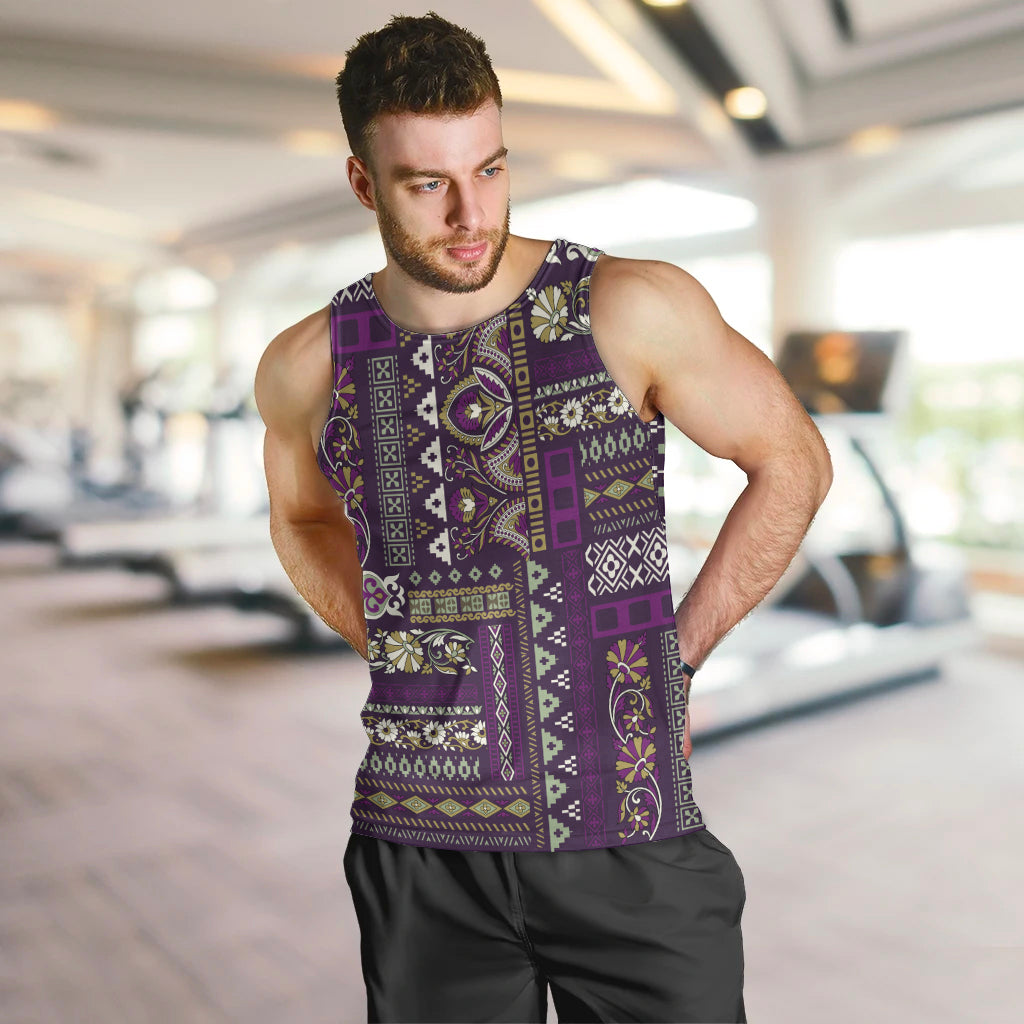 Persian Patchwork Pattern Men Tank Top Unique Purple - Wonder Print Shop