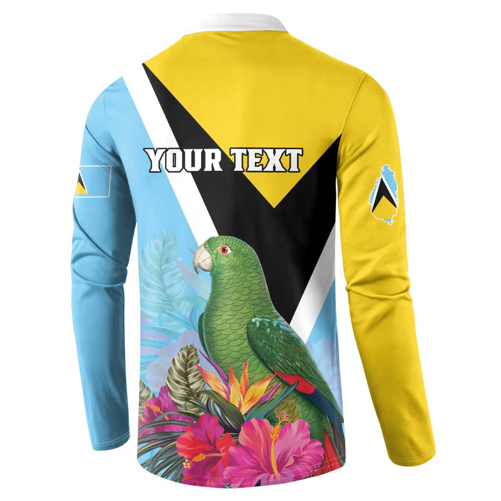 Sky blue and yellow custom text button sweatshirt with parrot and floral graphic