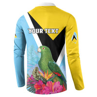 Sky blue and yellow custom text button sweatshirt with parrot and floral graphic