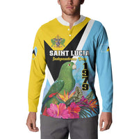 Men's two-tone button sweatshirt with Saint Lucia Independence Day 1979 graphic and parrot