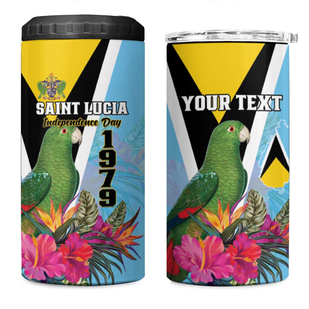 Personalized Saint Lucia Independence Day 4 in 1 Can Cooler Tumbler Tropical Amazona Versicolor