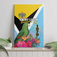 Saint Lucia Independence Day canvas wall art with green parrot and 1979 text, front view