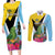 Personalized Saint Lucia Independence Day Couples Matching Long Sleeve Bodycon Dress and Long Sleeve Button Shirt Tropical Amazona Versicolor