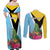 Personalized Saint Lucia Independence Day Couples Matching Off Shoulder Maxi Dress and Long Sleeve Button Shirt Tropical Amazona Versicolor