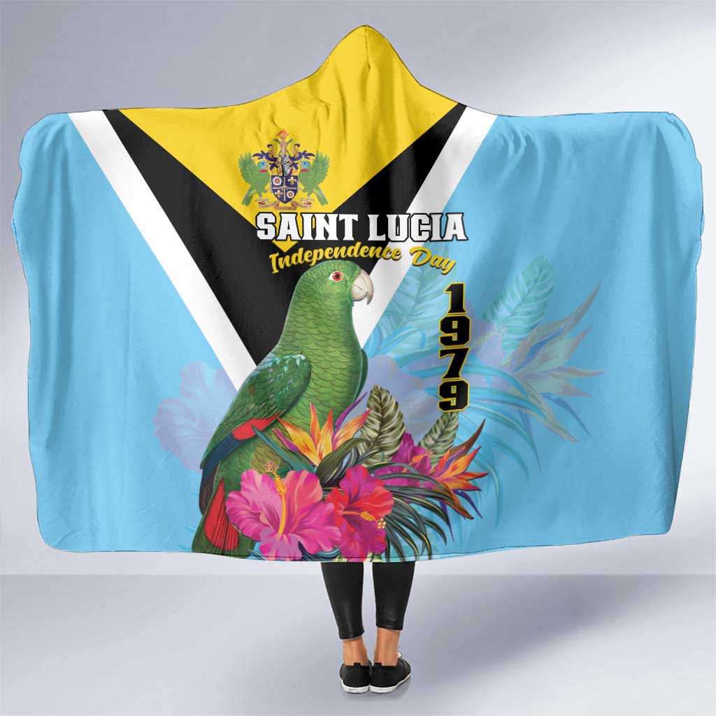 Saint Lucia Independence Day Hooded Blanket Tropical Amazona Versicolor