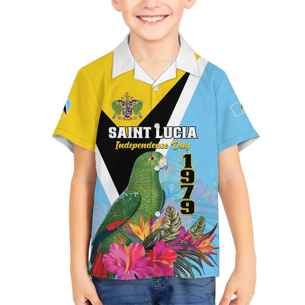 Personalized Saint Lucia Independence Day Kid Hawaiian Shirt Tropical Amazona Versicolor