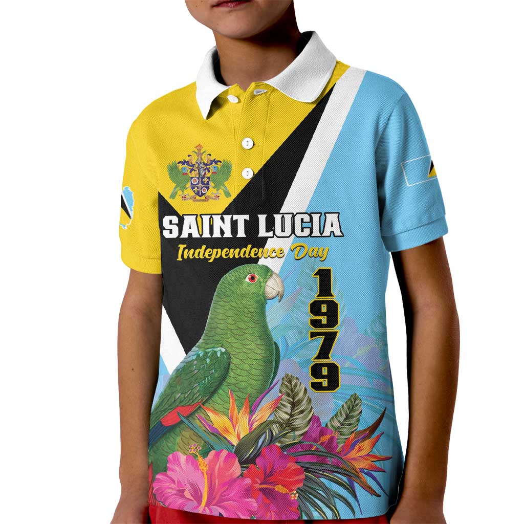 Personalized Saint Lucia Independence Day Kid Polo Shirt Tropical Amazona Versicolor