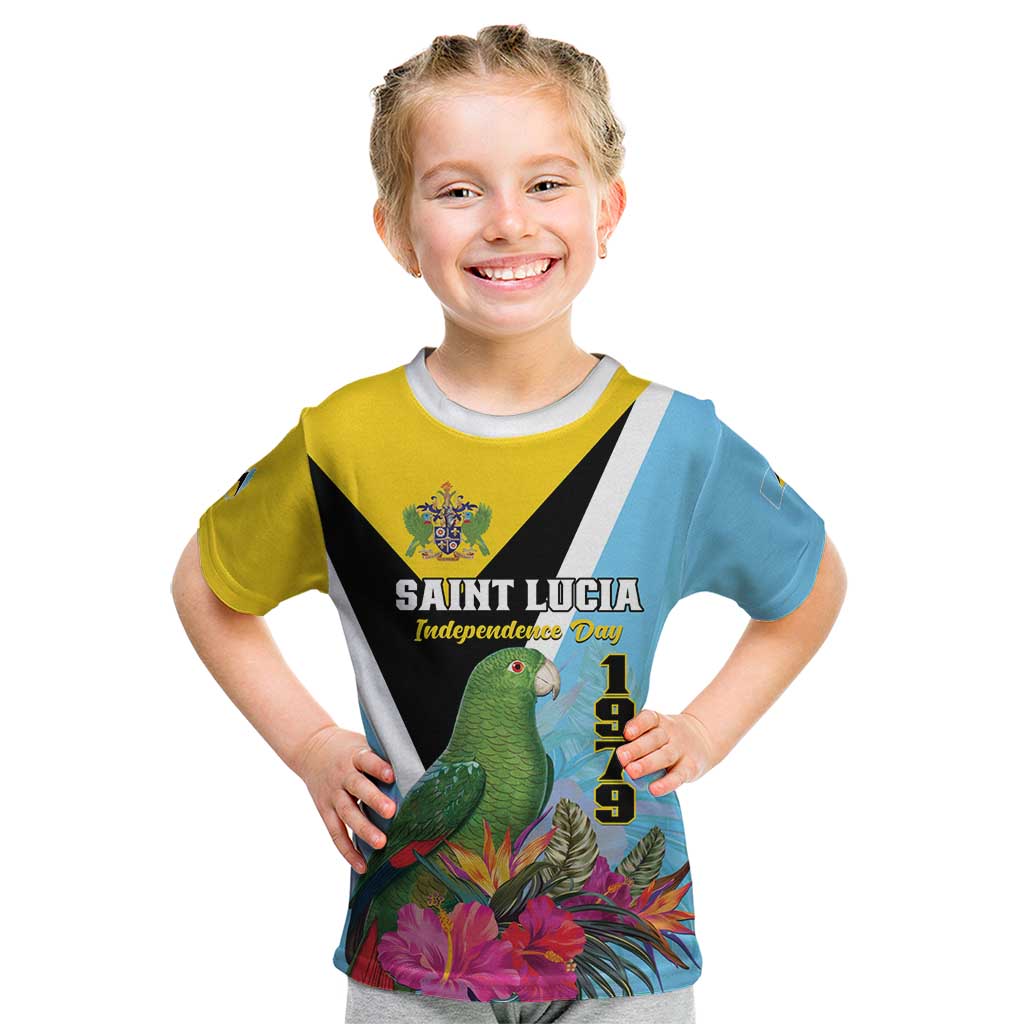 Personalized Saint Lucia Independence Day Kid T Shirt Tropical Amazona Versicolor