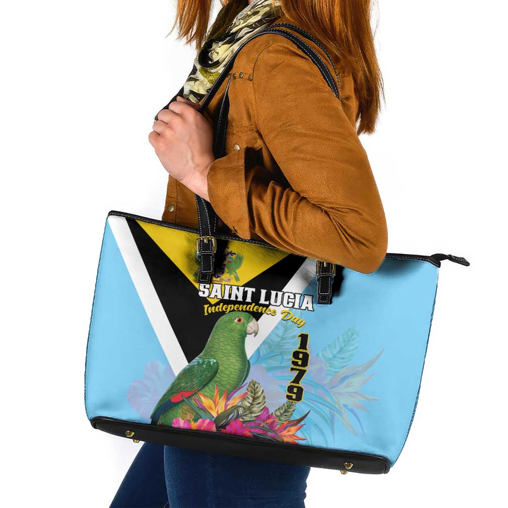 Saint Lucia Independence Day Leather Tote Bag Tropical Amazona Versicolor