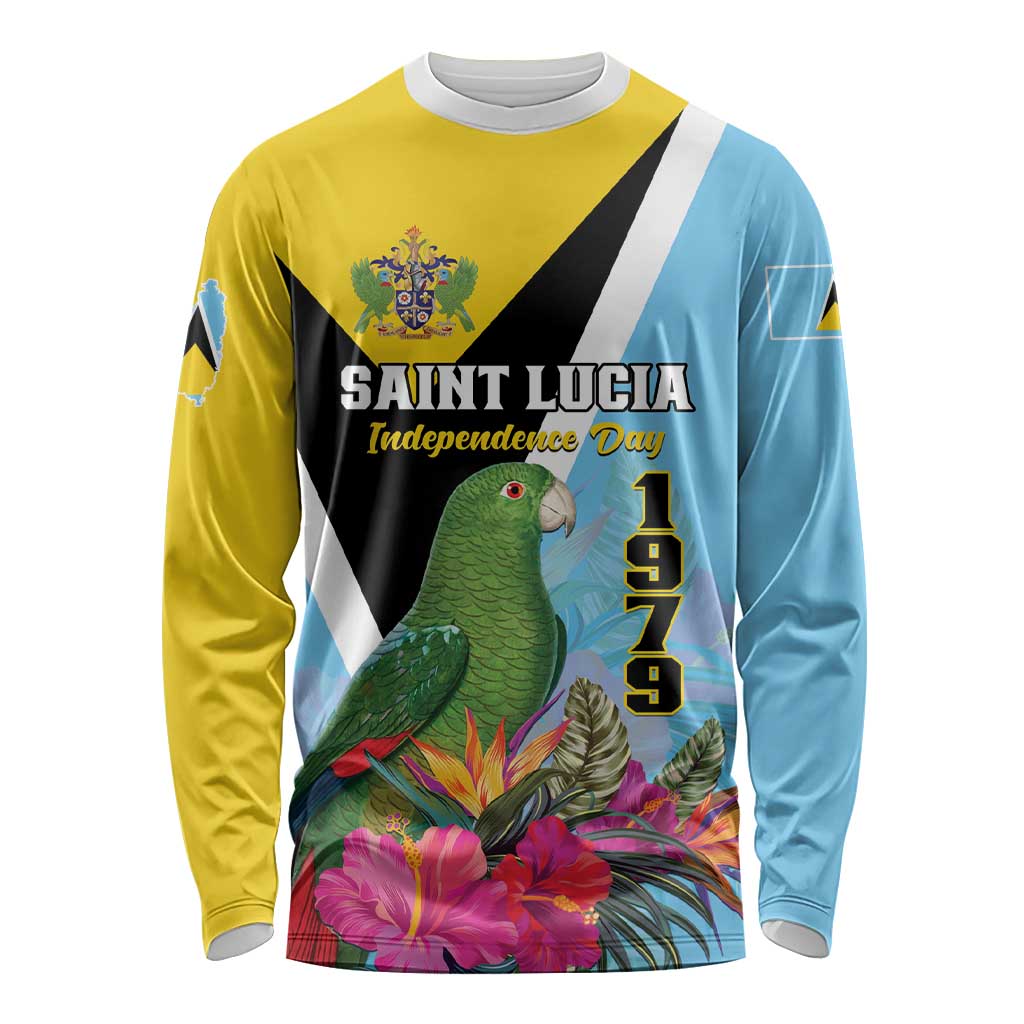 Personalized Saint Lucia Independence Day Long Sleeve Shirt Tropical Amazona Versicolor