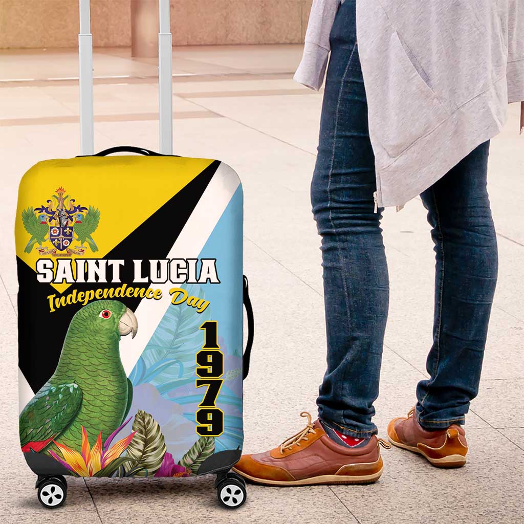 Saint Lucia Independence Day Luggage Cover Tropical Amazona Versicolor