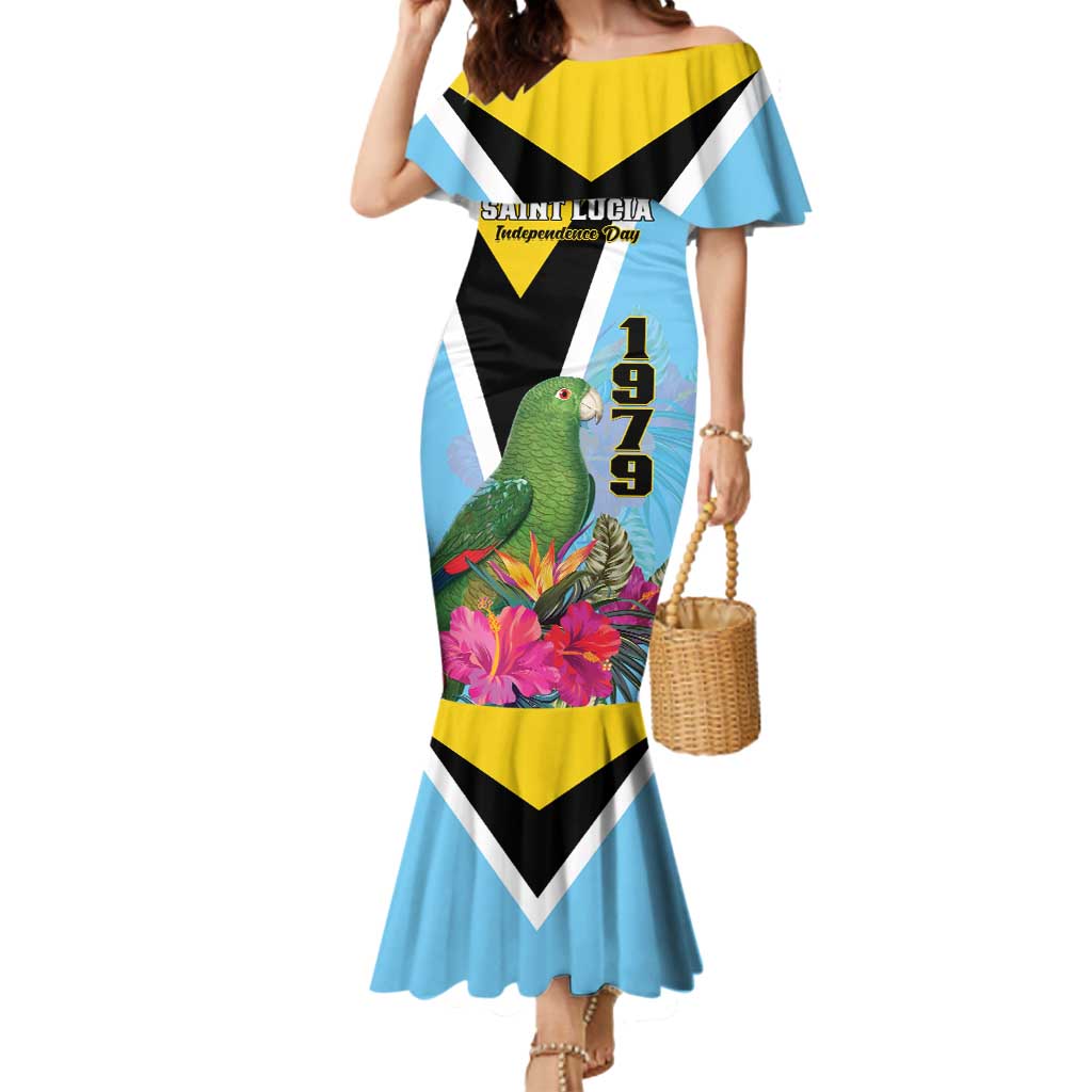 Personalized Saint Lucia Independence Day Mermaid Dress Tropical Amazona Versicolor