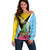 Personalized Saint Lucia Independence Day Off Shoulder Sweater Tropical Amazona Versicolor