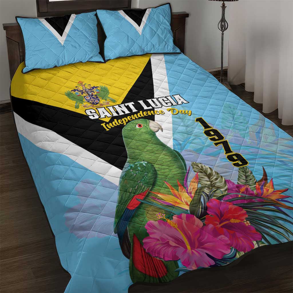 Saint Lucia Independence Day Quilt Bed Set Tropical Amazona Versicolor - Wonder Print Shop