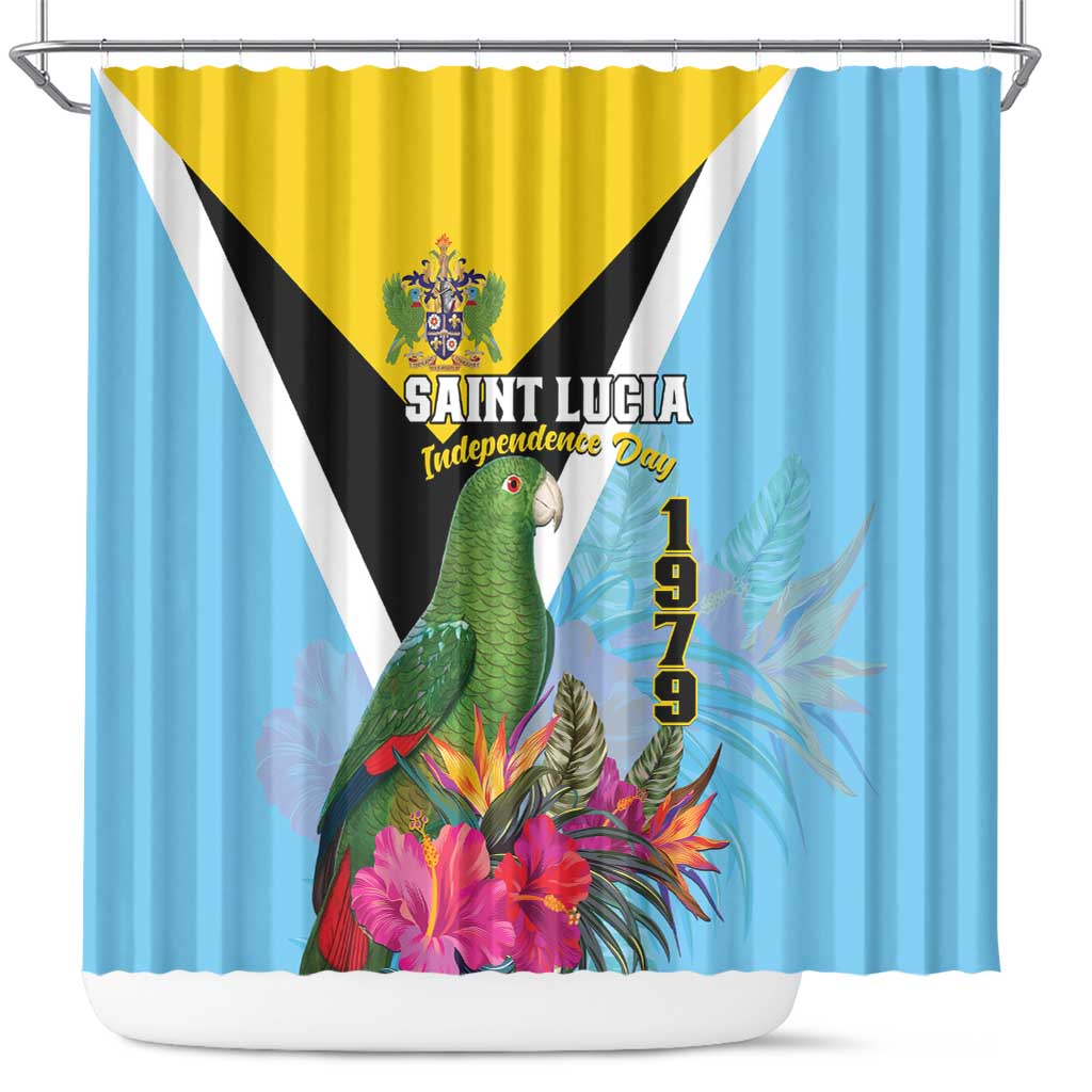 Saint Lucia Independence Day Shower Curtain Tropical Amazona Versicolor - Wonder Print Shop