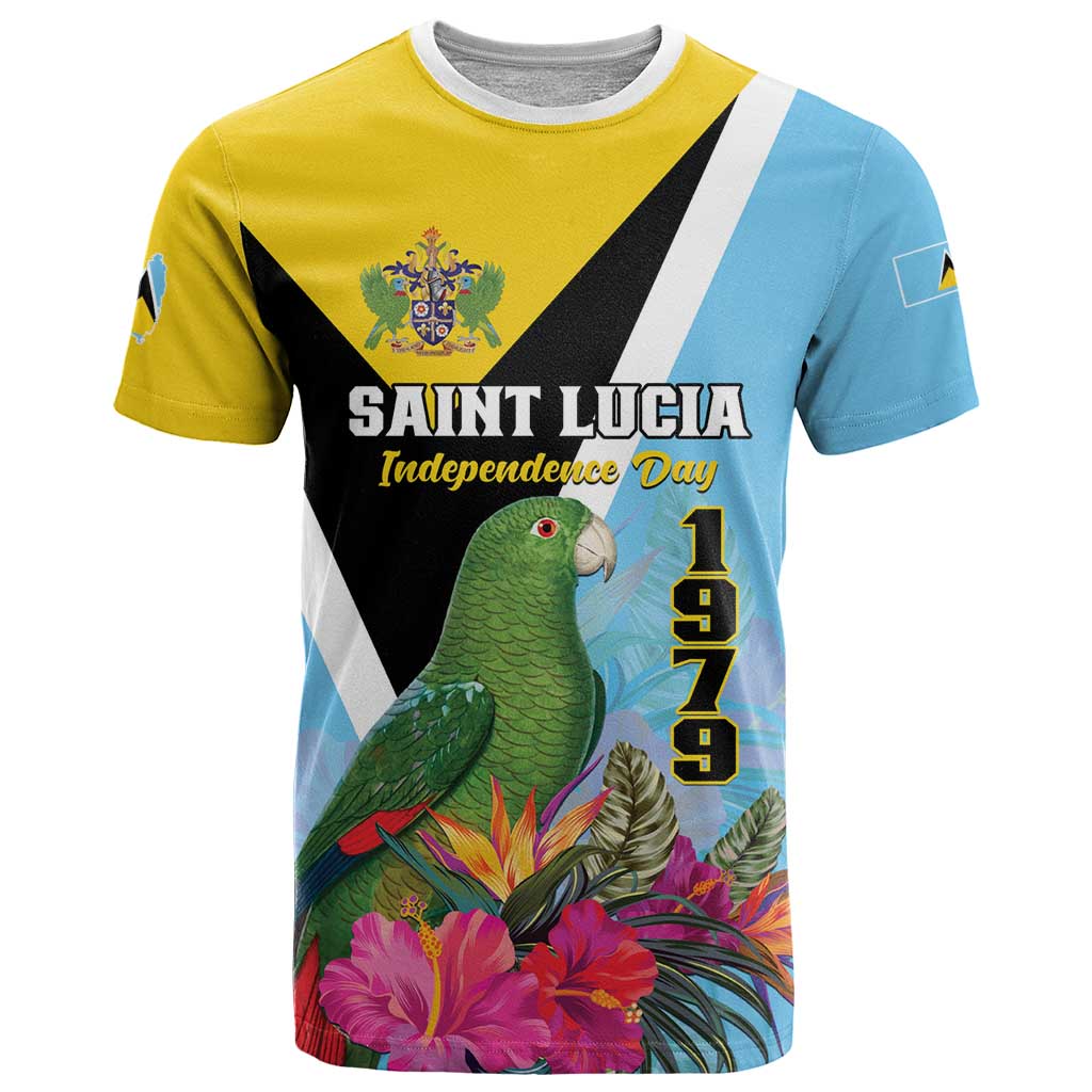 Personalized Saint Lucia Independence Day T Shirt Tropical Amazona Versicolor - Wonder Print Shop