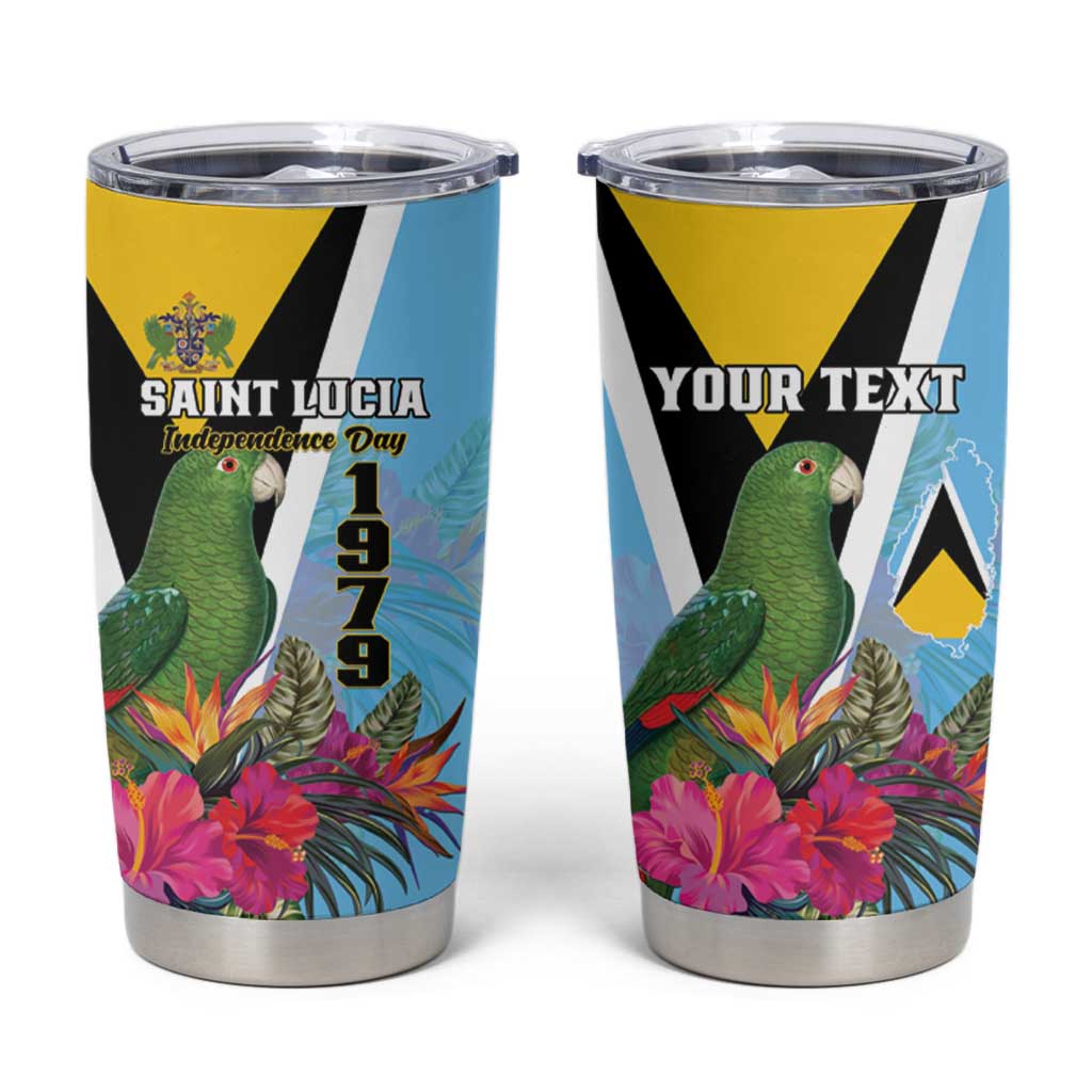 Personalized Saint Lucia Independence Day Tumbler Cup Tropical Amazona Versicolor - Wonder Print Shop