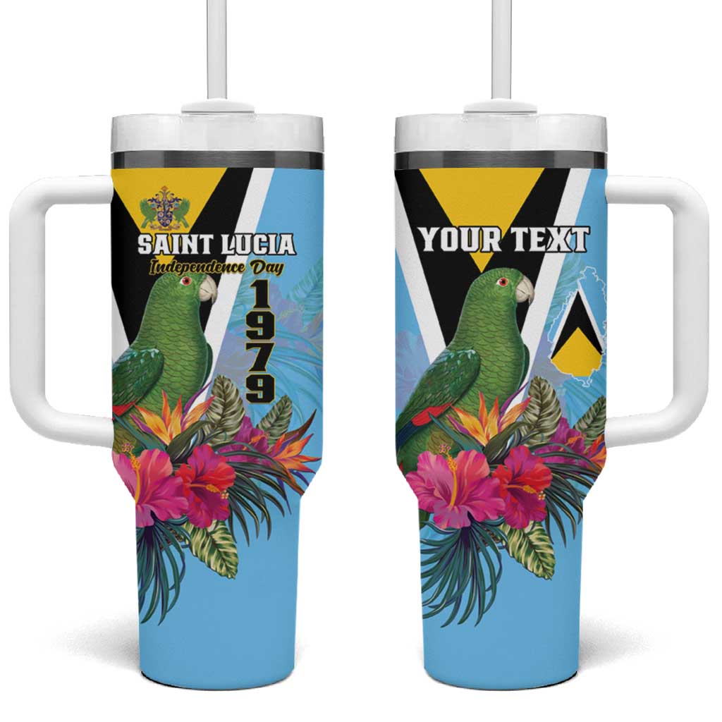 Personalized Saint Lucia Independence Day Tumbler With Handle Tropical Amazona Versicolor - Wonder Print Shop