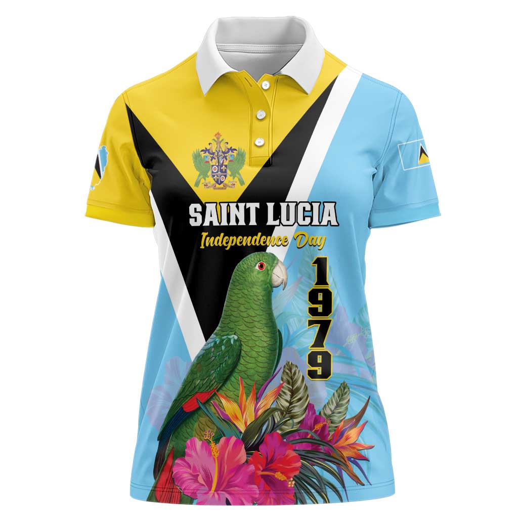 Personalized Saint Lucia Independence Day Women Polo Shirt Tropical Amazona Versicolor - Wonder Print Shop